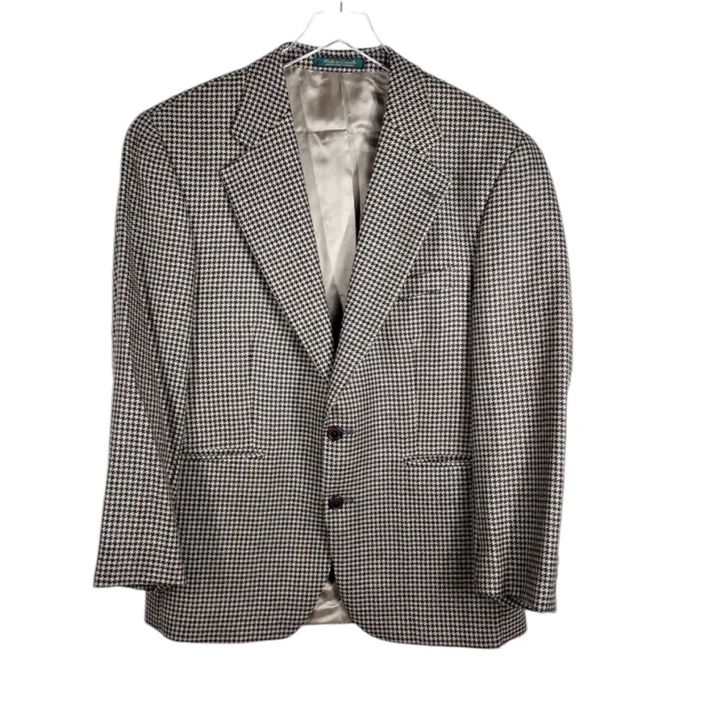 CHAPS Ralph Lauren Black & Tan Houndstooth Pure New Wool Men’s Blazer 42S